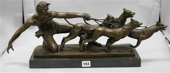 Helety. A bronze of a hunter and hounds